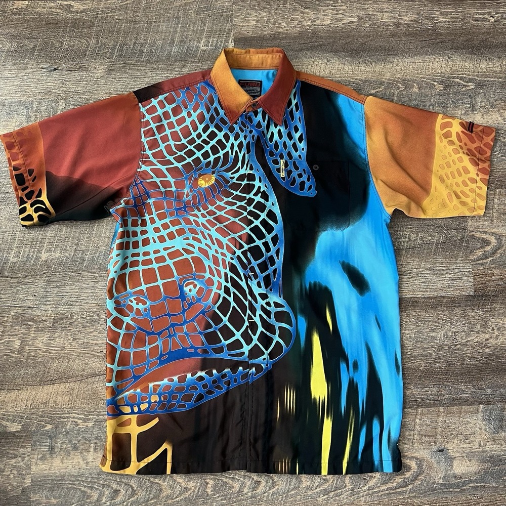 VTG Y2K FUBU All Over Print Dog Graphic Button Up Shirt Large Streetwear Hip Hop